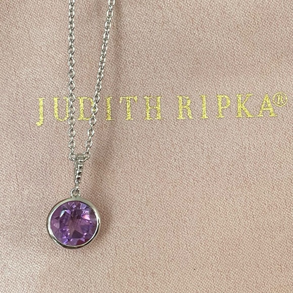 JUDITH RIPKA Sterling Silver 10mm Round Amethyst Pendant Necklace